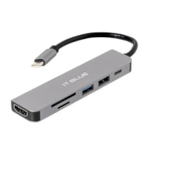 Adaptador USB C 6 x 1 IT-Blue LE-4137 USB C x HDMI USB 3.0 SD/TF USB C Cinza CX 1 UN