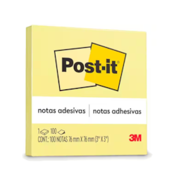 Bloco Adesivo 3M Post-IT HB004088090 c/ 1 Bloco 76x76mm Amarelo PT 100 fls