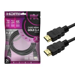 Cabo HDMI 1.4 PIX 018-0214 Gold Ultra HD 4K 2 Metros Preto PT 1 UN