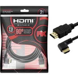 Cabo HDMI 2.0 PIX 018-3322 Plug 90 Graus 19 Pinos 4K 2 Metros Preto PT 1 UN