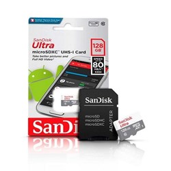 Cartão de Memória 128GB Micro SD Sandisk Ultra SDSQUNR-128G-GN6TA Classe 10 c/ Adaptador BT 1 UN