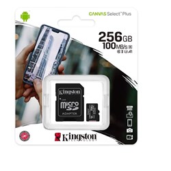 Cartão de Memória 256GB Micro SD Kingston Canvas SDCS2/256GB Clas 10 c/ Adaptador BT 1 UN