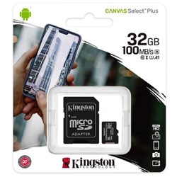 Cartão de Memória 32GB Micro SD Kingston Canvas SDCS2/32GB Classe 10 c/ Adaptador BT 1 UN