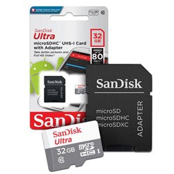 Cartão de Memória 32GB Micro SD Sandisk Ultra SDSQUNR-032G-GN3MA Classe 10 c/ Adaptador BT 1 UN