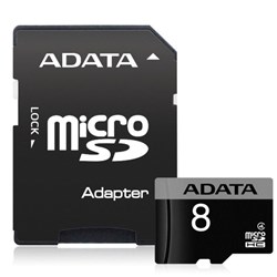 Cartão de Memória 8GB Micro SD Adata AUSDH8GCL4-RA1 Classe 10 c/ Adaptador BT 1 UN