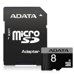 Cartão de Memória 8GB Micro SD Adata AUSDH8GCL4-RA1 Classe 4 c/ Adaptador BT CX 1 UNI