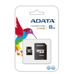 Cartão de Memória 8GB Micro SD Adata AUSDH8GCL4-RA1 Classe 4 c/ Adaptador BT CX 1 UNI