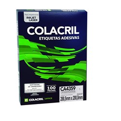 Etiqueta A4 Inkjet + Laser Colacril CA4359 c/ 100 Etiq 288,5x200mm Branca CX 100 FLS