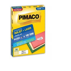 Etiqueta A4 Inkjet/Laser Pimaco A4356 c/ 3300 Etiq 25,4x63,5mm Branco CX 100 Fhs