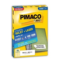 Etiqueta A4 Inkjet/Laser Pimaco A4362 c/ 1600 etiq 33,9x99,0mm CX 100 Fhs Branco CX 100 Fhs