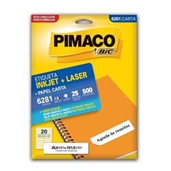 Etiqueta Inkjet + Laser Carta Pimaco 6281 c/ 500 Etiq 25,4x101,6mm Branco PT 25 Fhs