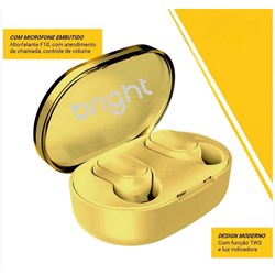 Fone de Ouvido com Microf Bluetooth 5.0 Bright Max Sound FN588 Estério Auricular Amarelo CX 1 UN