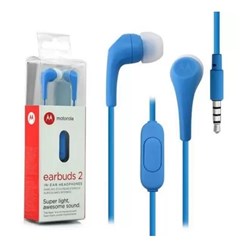 Fone de Ouvido com Microf Motorola Earbuds 2 SH006 Intra Auricular Plug 3.5mm Azul CX 1 UN