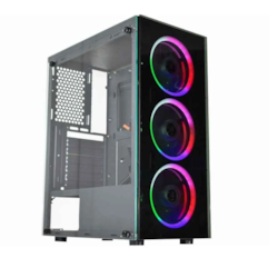 Gabinete Gamer Mid Tower K-Mex AL10 - CG10H3RH001CB0X Lateral Vidro c/3 Fan 120x120mm sem Fonte Preto CX 1 UN