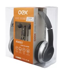 Kit Combo Headeset + Fone de Ouvido OEX HF100 Plug 3,5mm Cinza CX 1 UN