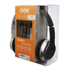 Kit Combo Headeset + Fone de Ouvido OEX HF100 Plug 3,5mm Preto CX 1 UN